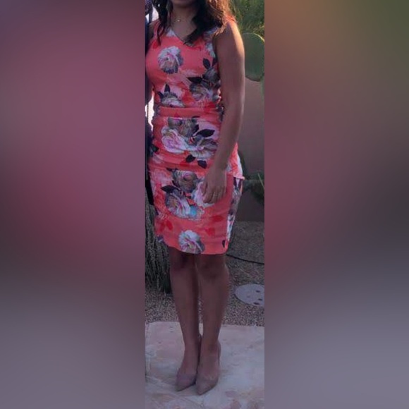 CONFETTI FLOWER ASYMMETRICAL RUCHED DRESS - Picture 7 of 7